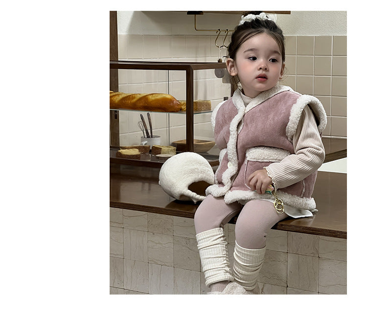 Teddy Gilet - CuddleChic Meisjes, Roze, Katoen, Maat 0-3 Jaar