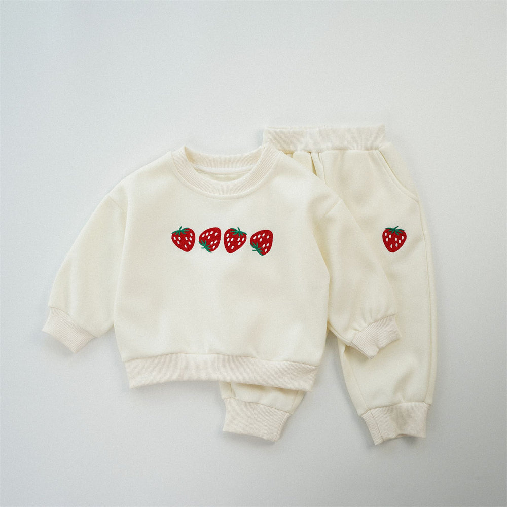 Joggingpak met Aardbeienprint - BerryBunch Meisjes, Roze/Wit, Katoen, 0-6 Jaar