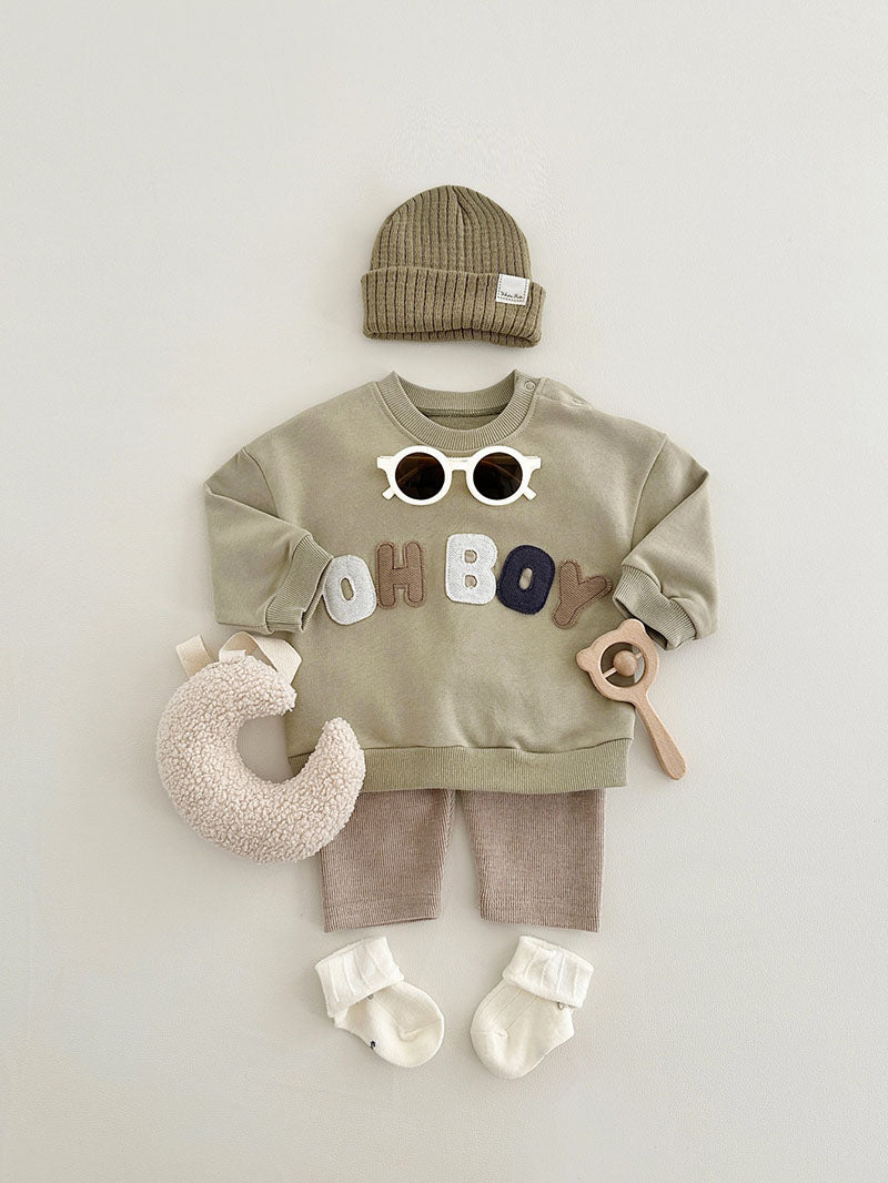 Kledingset Legging met Trui - LittleNomad Jongens, Beige/Bruin/Groen, Katoen, Maat 0-3 Jaar