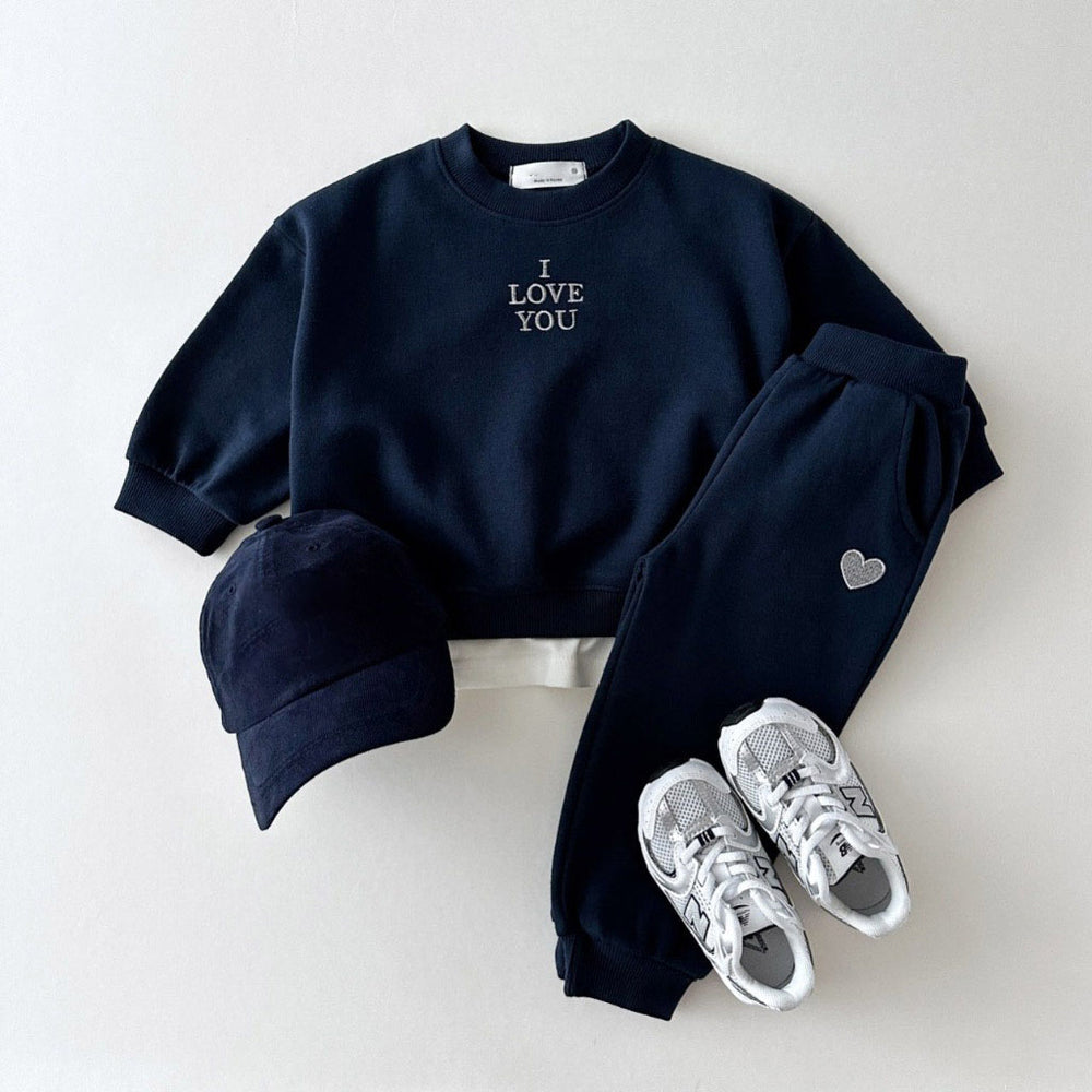 Joggingpak I Love You - Baby Peuter Kleuter Kinderen, Beige/Groen/Grijs/Blauw, Katoen, Maat 0-6 Jaar