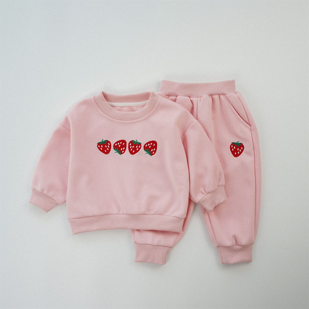 Joggingpak met Aardbeienprint - BerryBunch Meisjes, Roze/Wit, Katoen, 0-6 Jaar