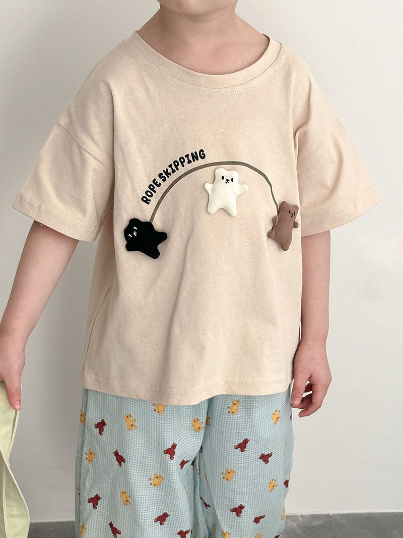 3D T-shirt Beren Touwtjespringen - Beary Bounce Unisex, Beige/Groen, Katoen, Maat 0-8 Jaar