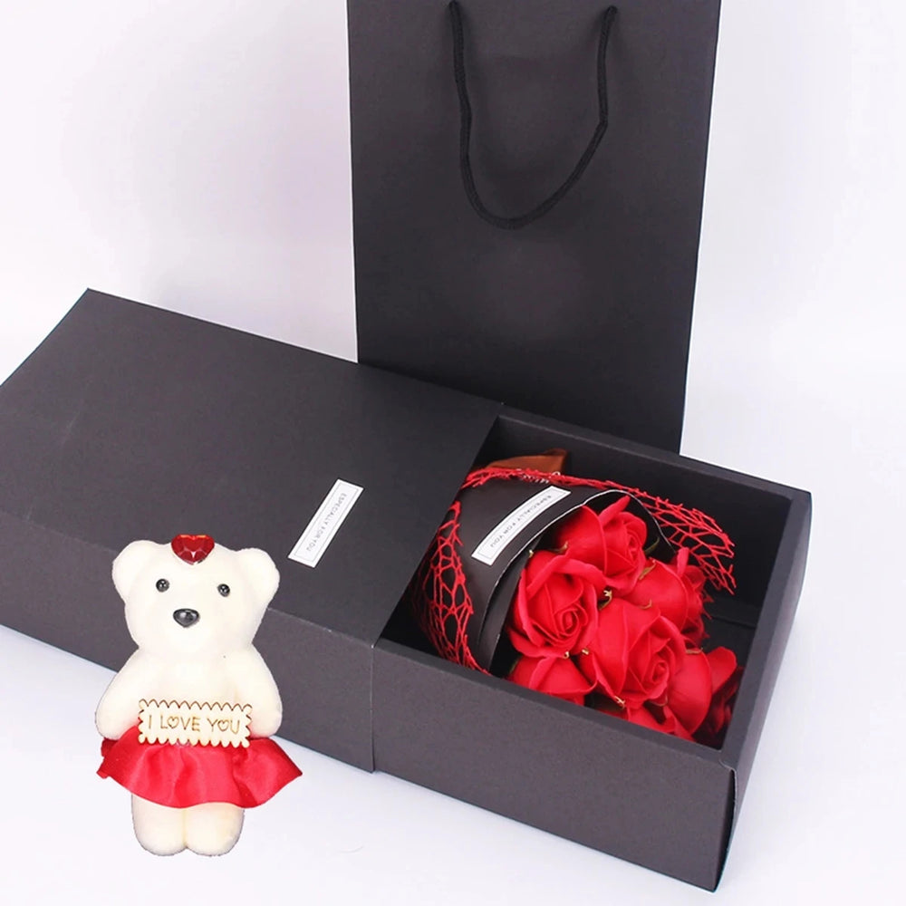 BloomCherish Zeeprozen Boeket met Beer – Luxe Cadeaubox voor Valentijn & Moederdag