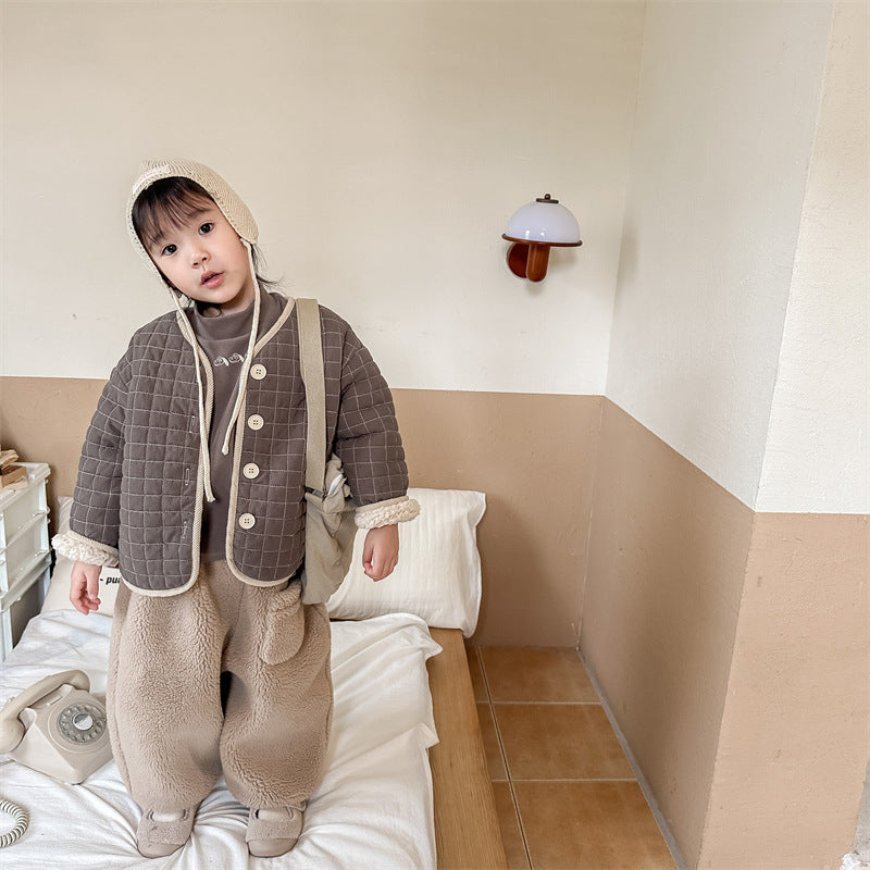 TeddySoft Gewatteerd Babyjasje Unisex | Winterjas 1–6 Jaar | Warme Katoenen Jas met Knoopsluiting & Ruitpatroon