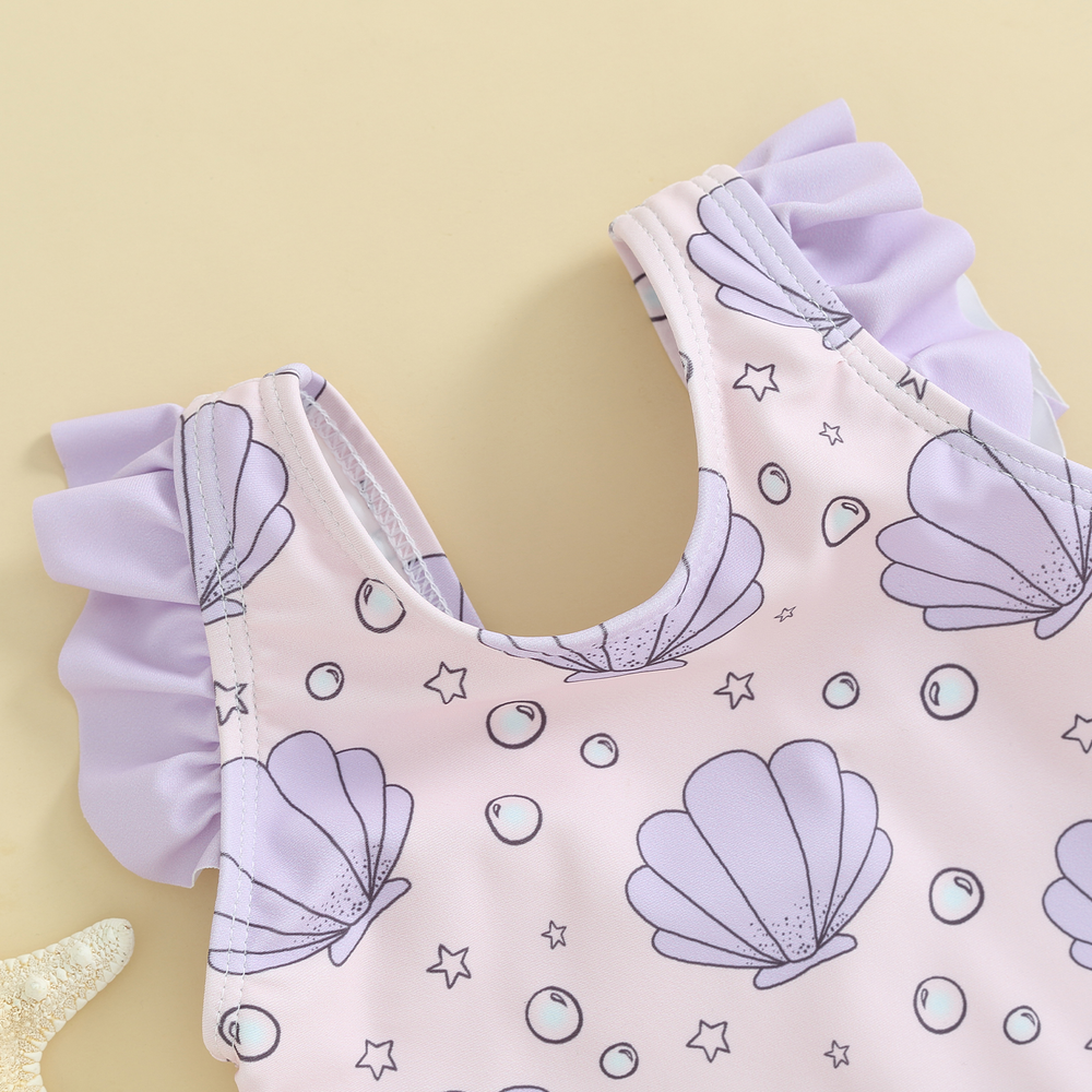 SeashellDreams Badpak Meisjes | Schelpenprint & Ruches | Zacht & Rekbaar | 0-3 Jaar | Zwembad & Strand