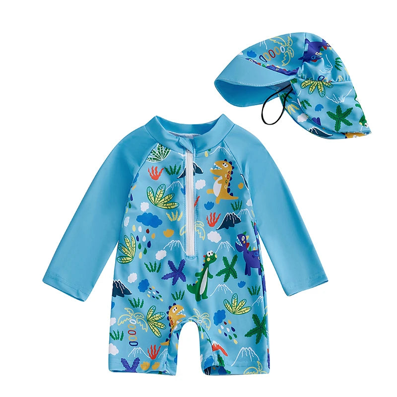 Jongens UV Zwempak Haai Print met Zonnehoed – Lange Mouwen | 0-5jr