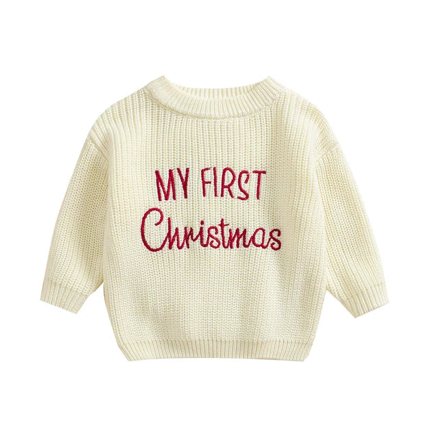 Kersttrui – Mijn Eerste Kerst Unisex, Groen/Rood/Khaki/Wit, Katoen, Maat 0-2 Jaar-More For Mini