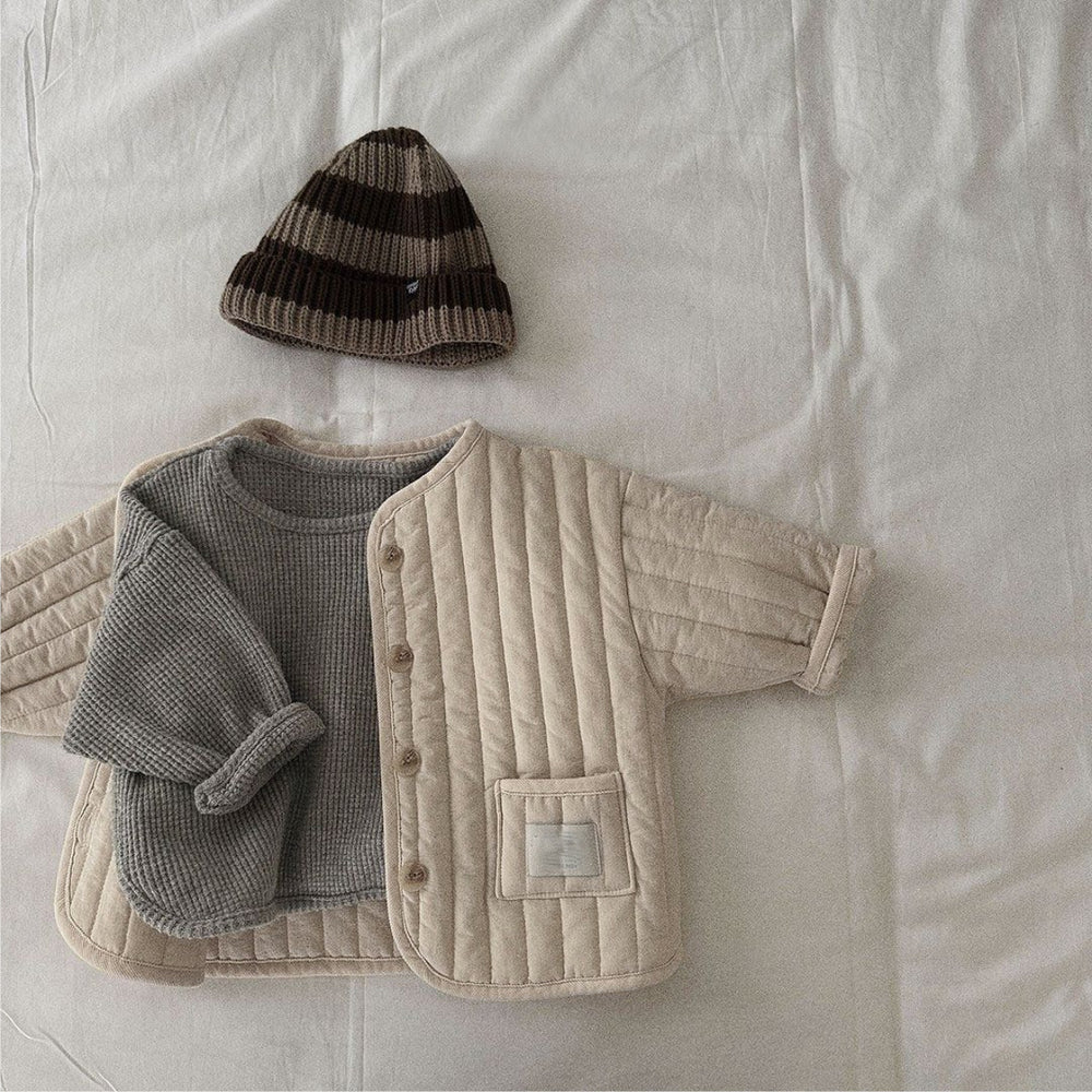 Gewatteerd Jasje - Mila & Finn Unisex, Blauw/Beige, Katoen, Maat 0-3 jaar