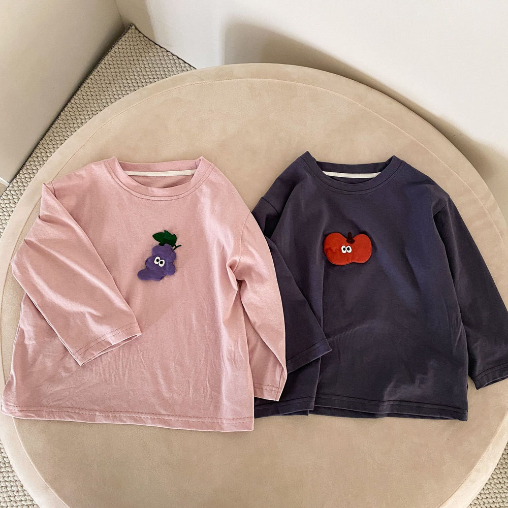 Longsleeve met 3D - Fruity Friends Unisex, Roze/Grijs, Katoen, Maat 0-8 jaar