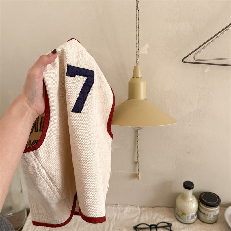 Gilet - CloudNine Unisex, Beige/Blauw, Katoen, Maat 0-6 Jaar