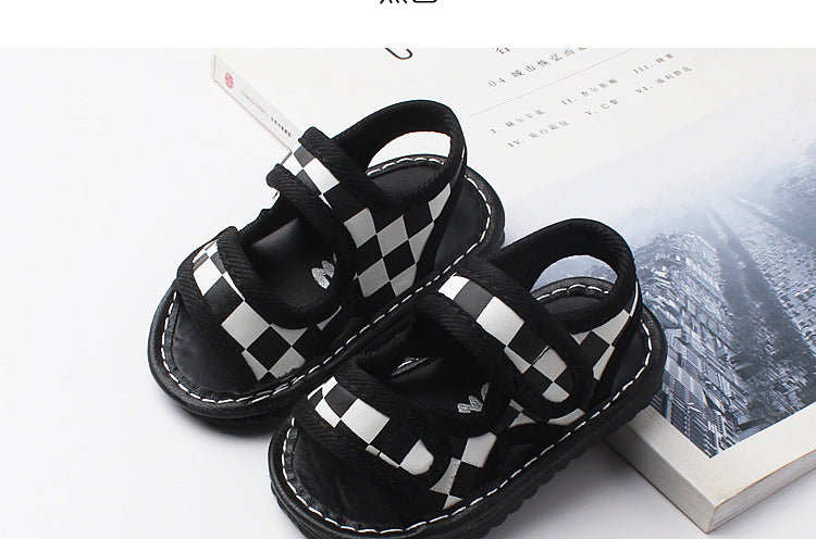 Sandaal met Klittenband - CheckerSteps Unisex, Zwart/Roze, Maat 16-20