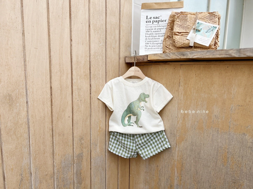 Mavino Dino Daze Set – Zomerset Peuter 1-7 Jaar – T-shirt + Ruitshort – 100% Katoen – Unisex – Dino Print