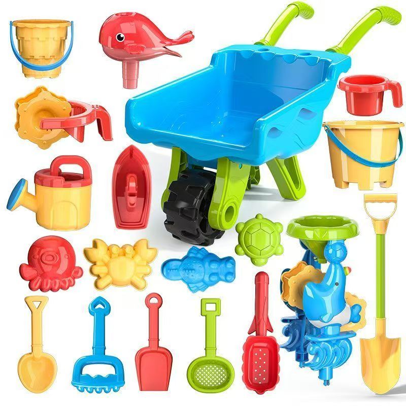 Sandino Zand & Strand Speelset – 22-delig Buitenspeelgoed met Kruiwagen voor Kinderen 2-6 Jaar – Zandbak & Tuinset