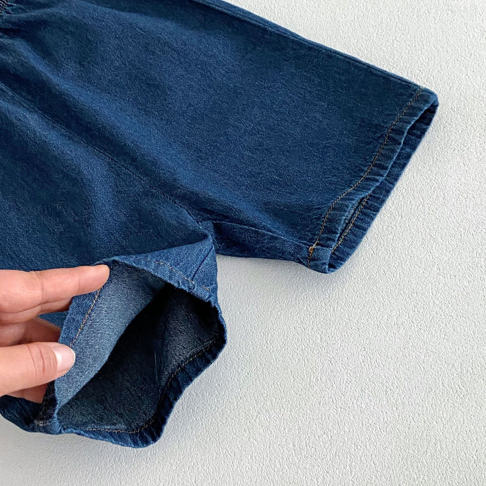 Denim Zomerset T-shirt Short - Baby Peuter Kleuter Kinderen, Blauw, Katoen, Maat 0-6 Jaar