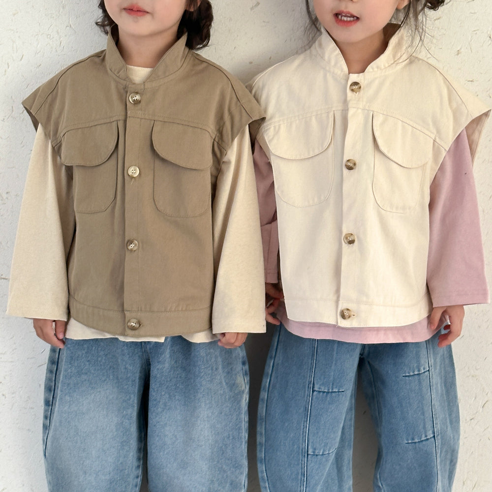 Gilet met Knoopsluiting - Explorer Unisex, Beige/Bruin, Katoen, 0-8 Jaar