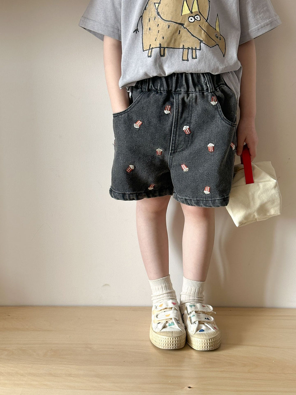 Korte Broek met Popcorn - Baby, Peuter, Kleuter, Kinderen - Blauw/Zwart, Katoen, Maat 0-8 Jaar