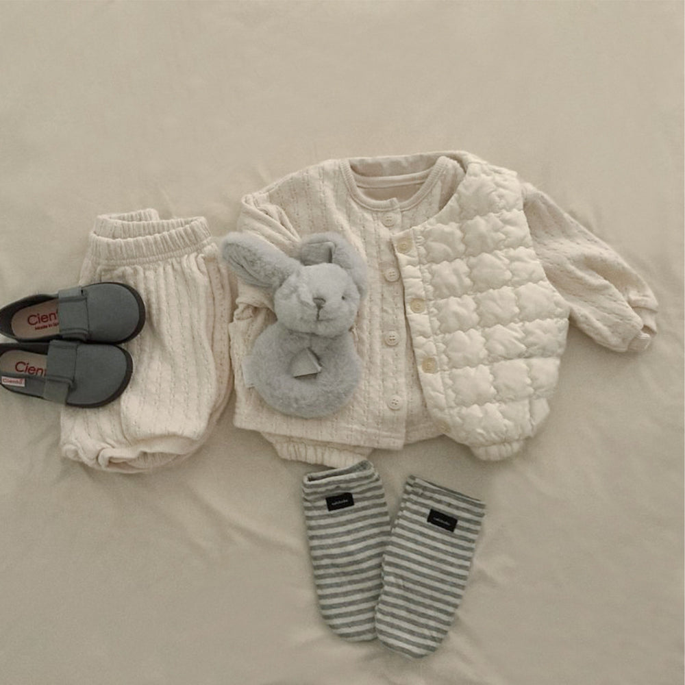 Gewatteerde Bodywarmer | Cloudnest Unisex, Grijs/Beige, Katoen, 0-3 Jaar