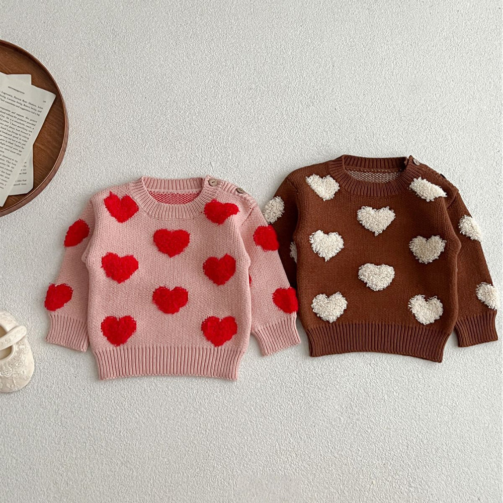 Gebreide Trui - Knitted Love Meisjes, Roze/Bruin, Katoen, 0-3 Jaar-More For Mini