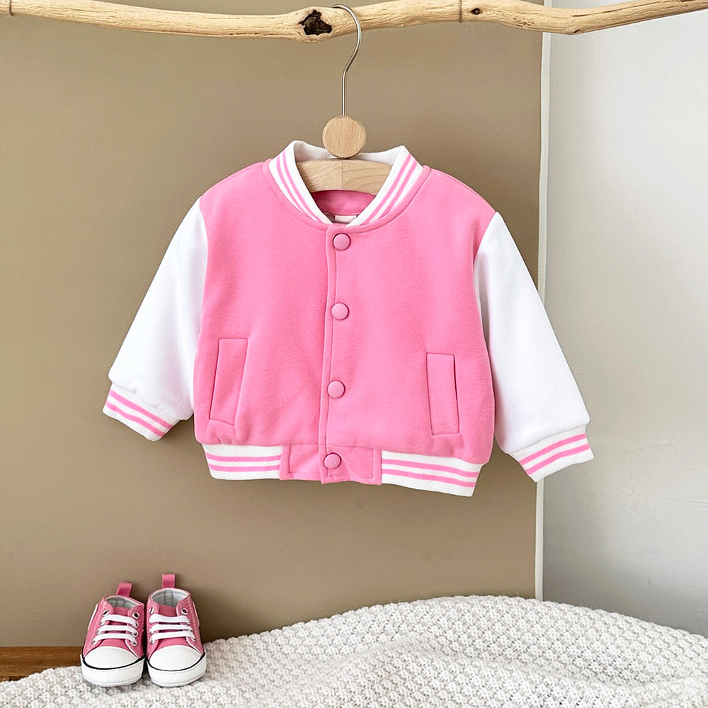 Baseball Jas - Asmara Unisex, Blauw/Roze, Katoen, Maat 0-3 jaar-More For Mini