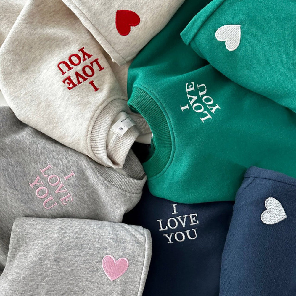 Joggingpak I Love You - Baby Peuter Kleuter Kinderen, Beige/Groen/Grijs/Blauw, Katoen, Maat 0-6 Jaar