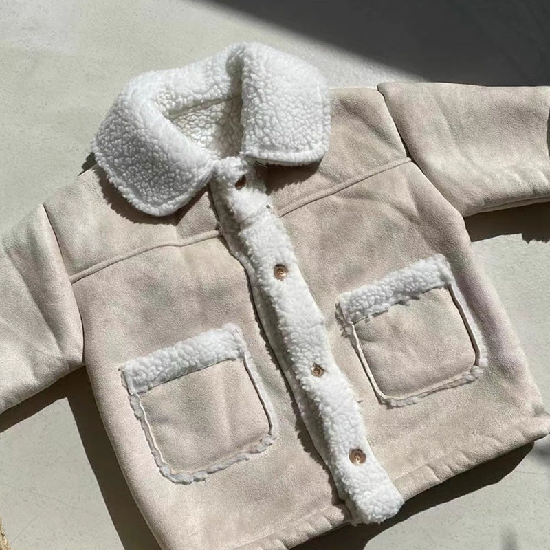 Teddy Sherpa Jas - Unisex, Bruin/Wit, Suède, Maat 0-6 Jaar-More For Mini