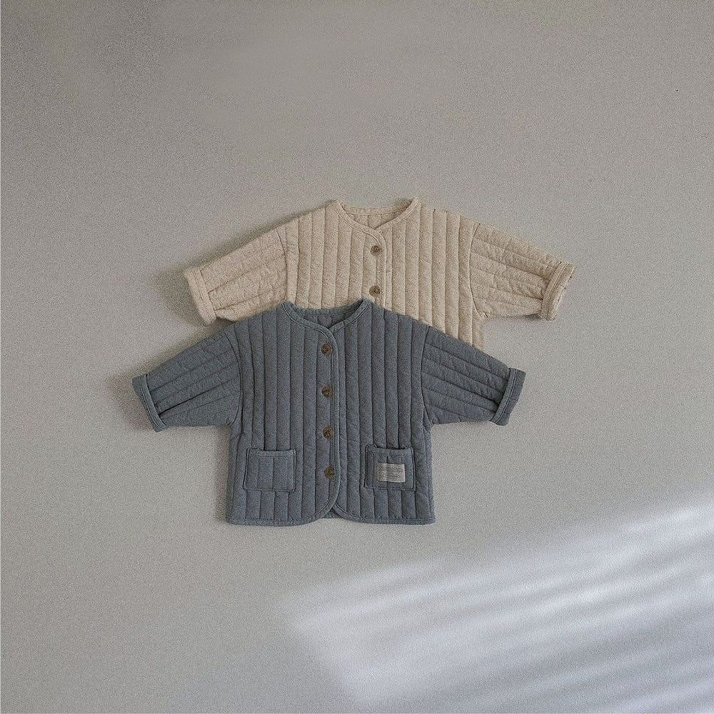 Gewatteerd Jasje - Mila & Finn Unisex, Blauw/Beige, Katoen, Maat 0-3 jaar