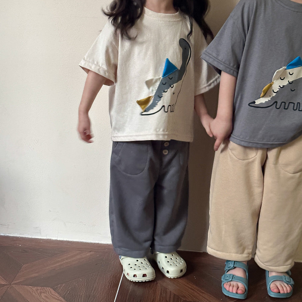 T-shirt met Dino - Peuter, Kleuter, Kinderen, Beige/Grijs, Katoen, Maat 1-7 Jaar