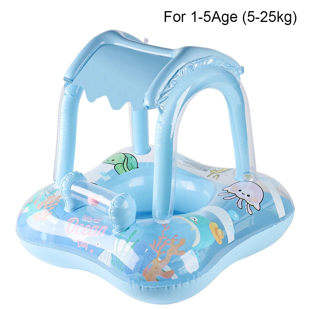 Baby Zwemband met Luifel – Opblaasbare Float met Zonnedak
