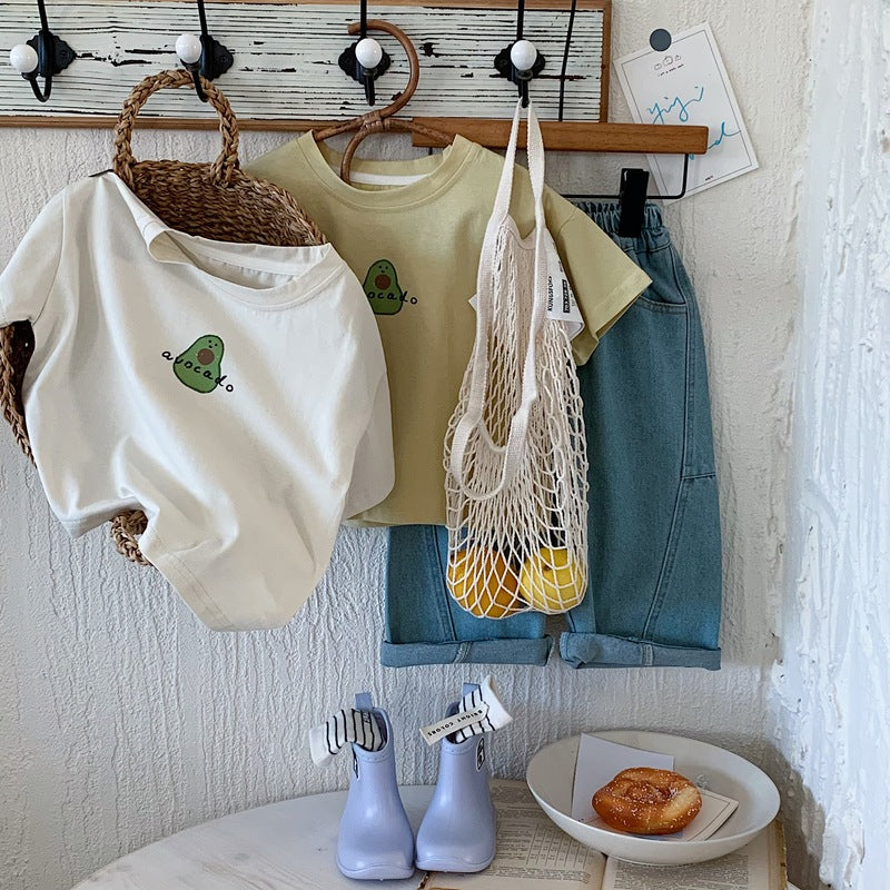 T-shirt Avocado print - Peuter Kleuter Kinderen, Wit/Geel, Katoen, Maat 2-7 Jaar