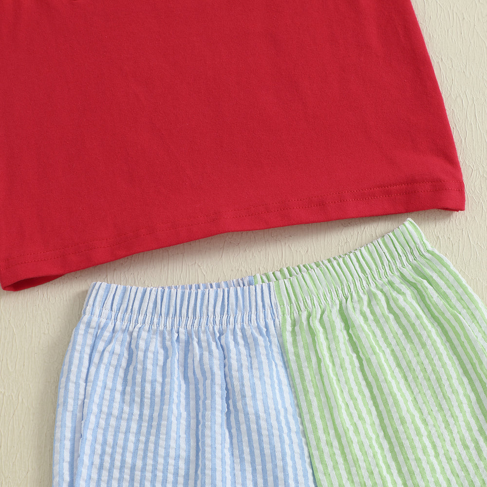 Schooltrain Zomerset Jongens | Rood T-shirt met Treinprint & Gestreepte Short | Katoen & Polyester | 2–6 Jaar | Zomerspeelkleding