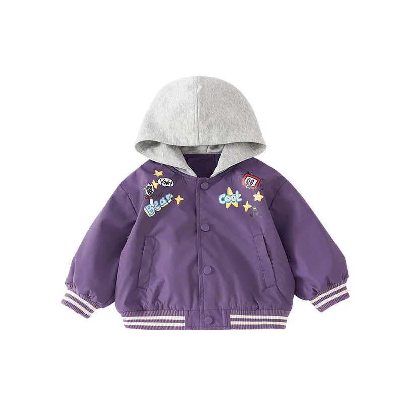 Jongens Herfstjas met Capuchon – Comfortabel, Cartoon Design & Warm