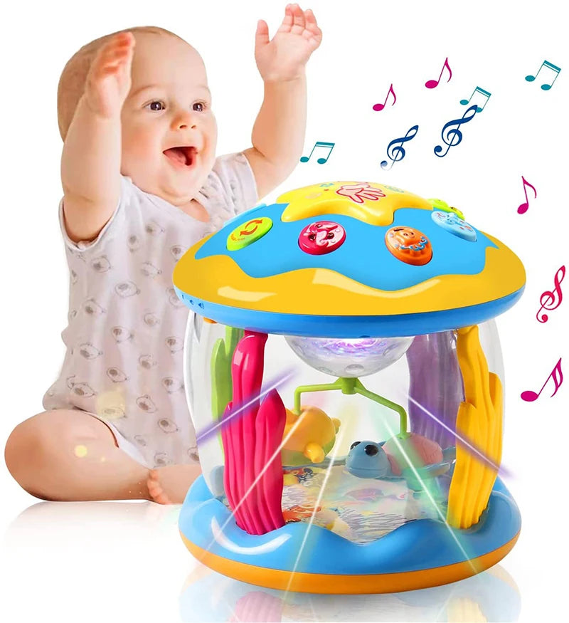 Montessori Tummy Tijd Projector – Oceaan Wereld Projectie, Zintuiglijke Stimulatie, BPA-vrij, Draagbaar, Kalmerende Muziek & Natuurgeluiden-More For Mini