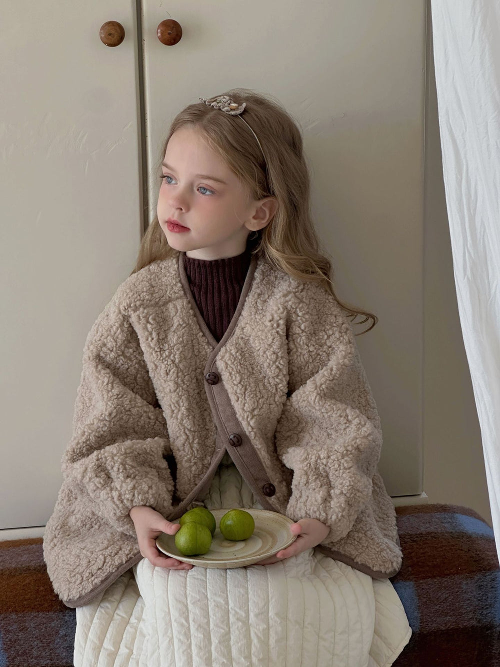 Teddy Jas - Noa Teddy Vest Meisjes, Beige, Katoen, Maat 2-7 Jaar