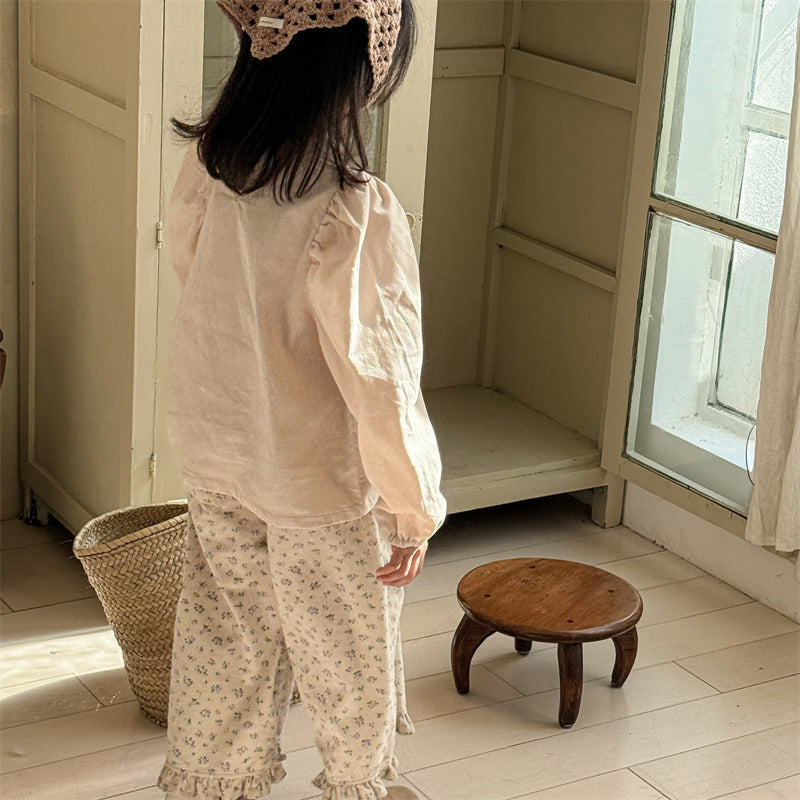 Flair Broek met bloemenprint – BohoBlossom Meisjes, Beige Katoen, Maat 0-6 Jaar