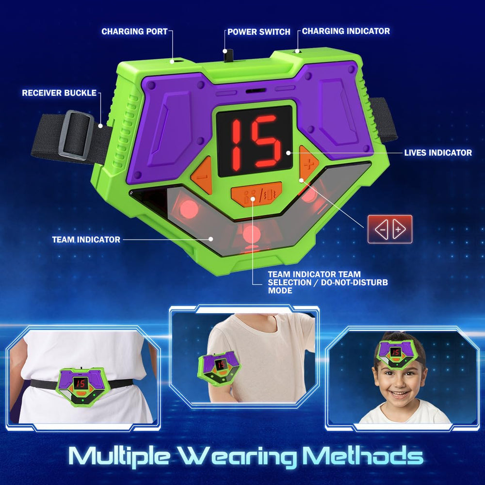 LaserBlaze Speelset 4-Persoons – Draadloos Laser Tag Spel met Pistolen & Body Gear | Laser Game voor Kinderen 6+ | Infrarood Speelgoed Pistolen Oplaadbaar