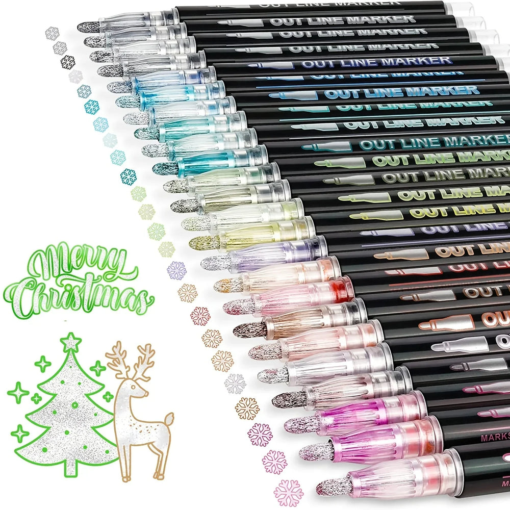 LuxeLine Spark Markers – Metallic Dubbele Lijn Stiften voor Creatieve Kunstwerken