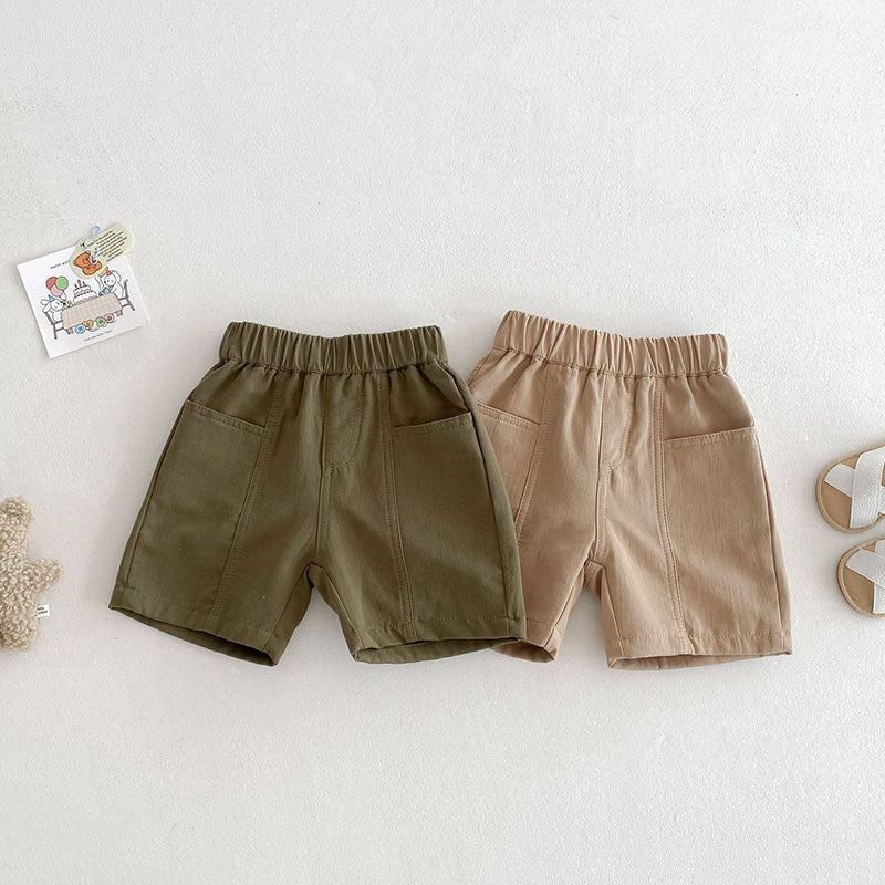 Korte Broek Cargo - Natu Shorts Baby Peuter Kleuter Kinderen, Beige/Groen, Katoen, Maat 0-6 Jaar