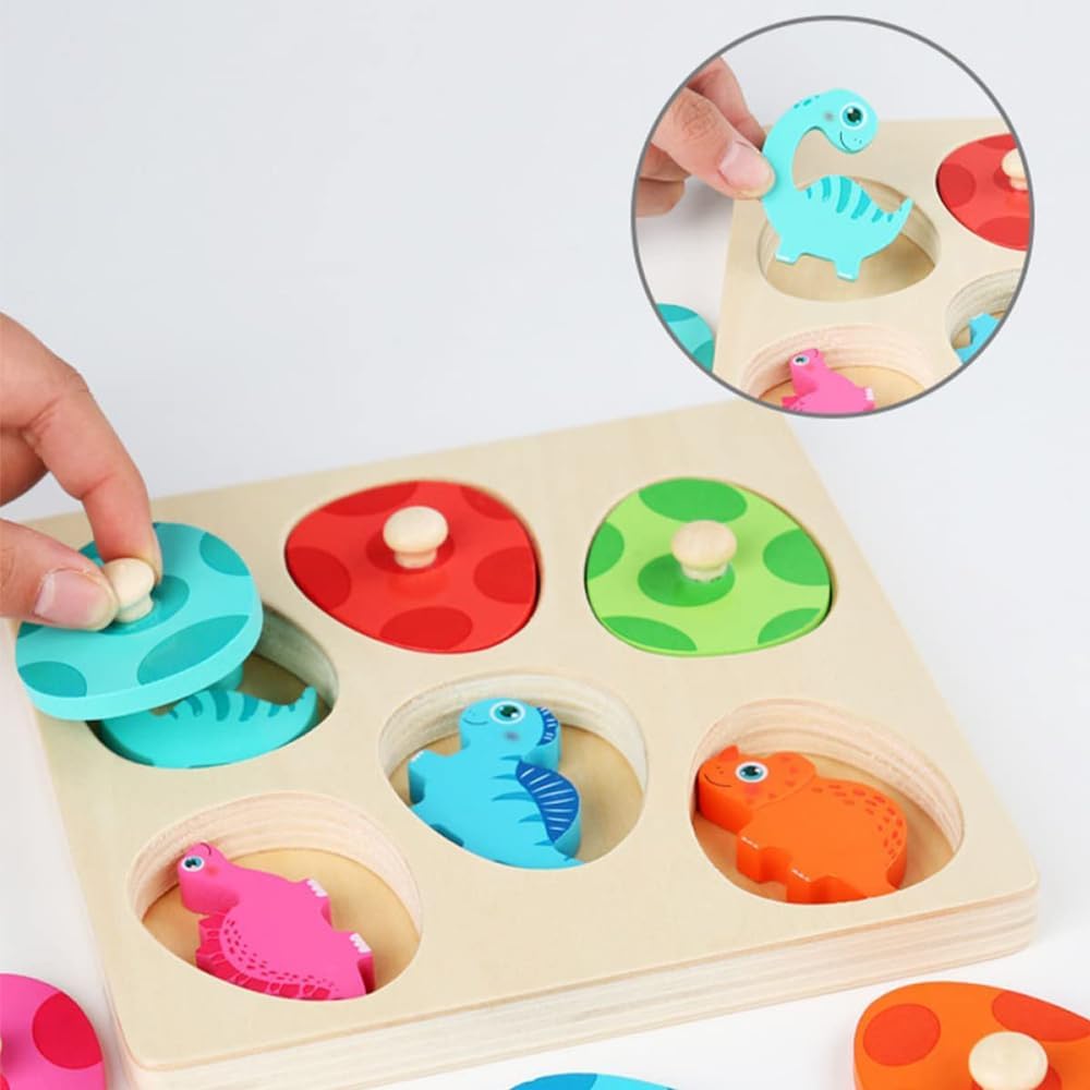 Houten Puzzel – Dino Discovery, Educatief Speelgoed voor Peuters, Fijne Motoriek, Kleurrijk & Duurzaam, +2 Jaar
