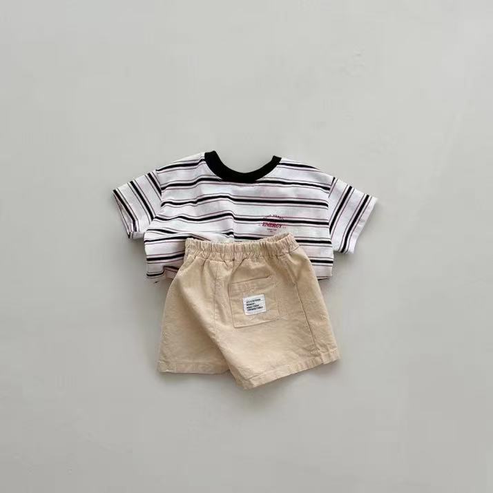 Mini Energy Baby T-shirt – Gestreept Katoen Shirt met Tekstprint | Uniseks | Maat 0–3 Jaar