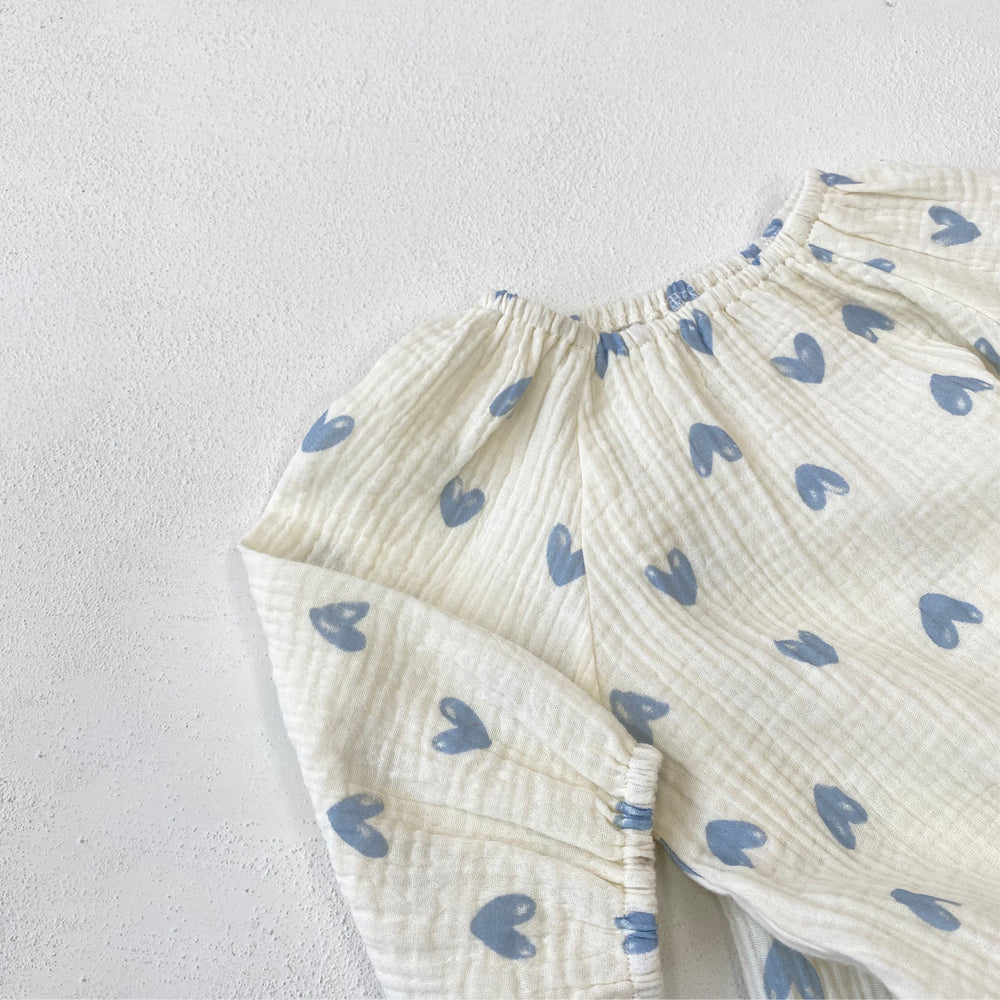 LittleBlue Hearts Baby Romper 0–2 Jaar | 100% Katoen, Lange Mouw, Hartjespatroon | Comfortabele Babykleding