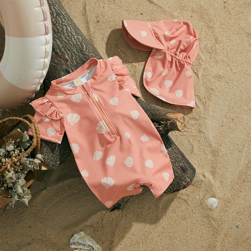 UV Zwempakje met Hoedje voor Baby’s – Polyester Zomeroutfit –  Ritssluiting (0-2 Jaar)