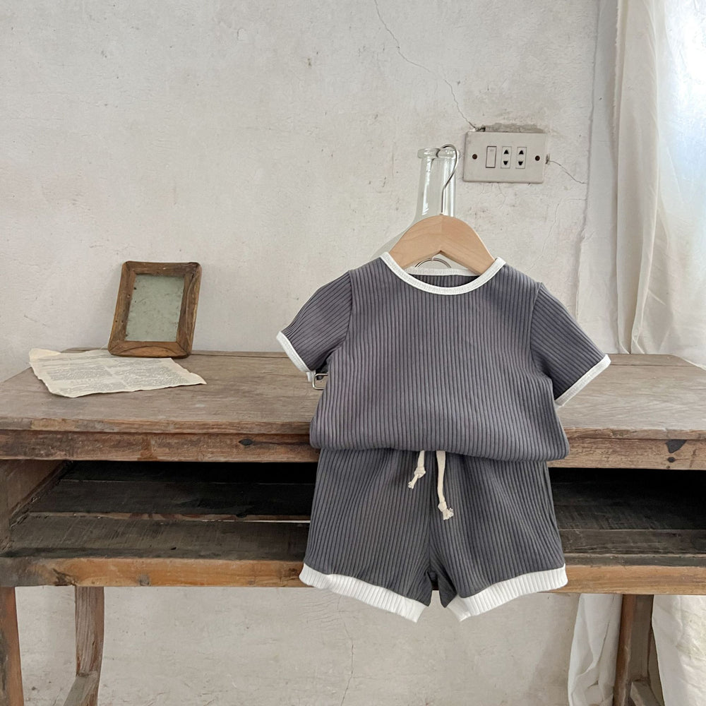 Unisex Zomerset Baby – 2-delig Rib Katoen T-shirt & Short | Nilo & Nox (0–3 Jaar