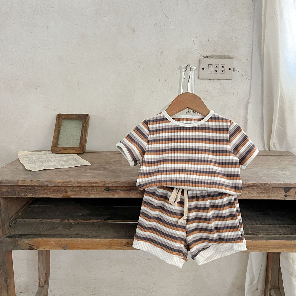 Unisex Zomerset Baby – 2-delig Rib Katoen T-shirt & Short | Nilo & Nox (0–3 Jaar