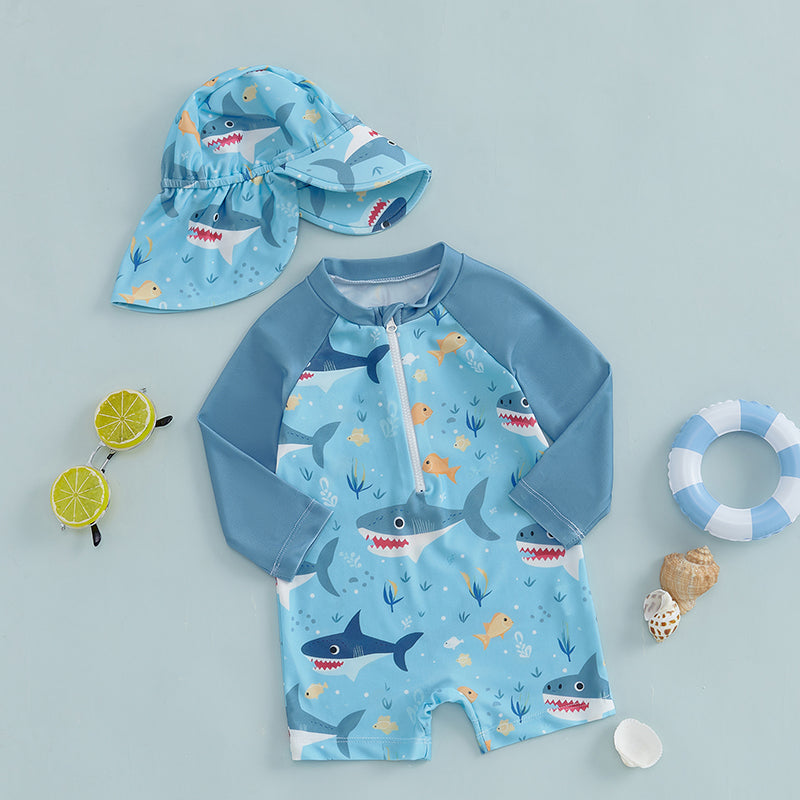 Finfin UV Zwempak Baby & Peuter – Haaienprint Zwempak met Zonneklep (0-5 Jaar) – UPF50+ Zonnebescherming