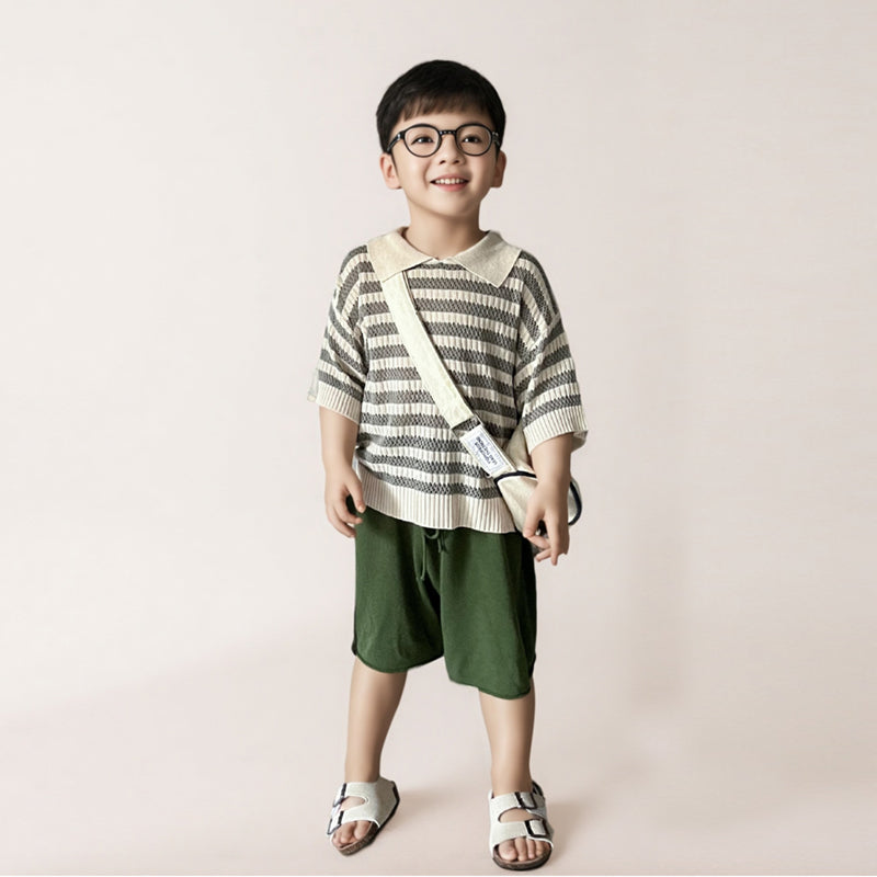 Livo Milo Gebreide Polo Trui Kind – Korte Mouw – Uniseks – Streepjes – 100% Katoen – 0-6 Jaar