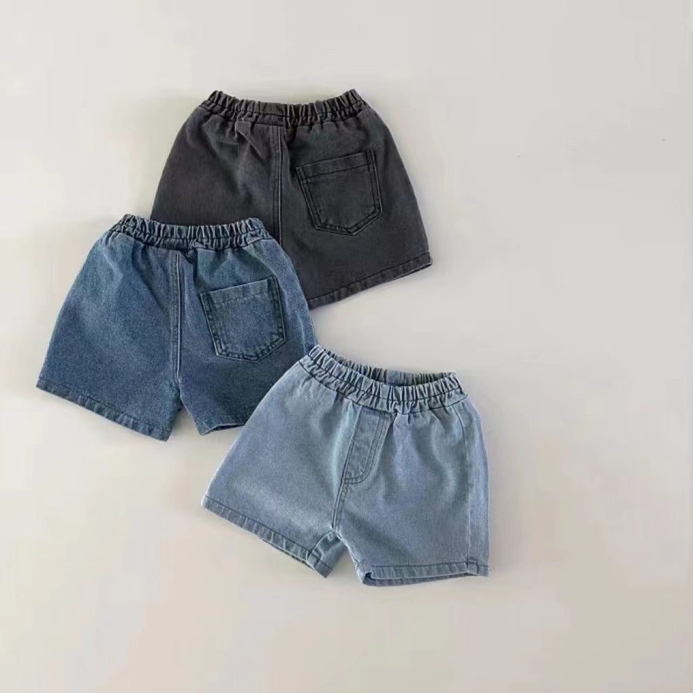 Korte Broek – DenimPlay Unisex, Zwart/Blauw/Lichtblauw, Katoen, Maat 0-3 Jaar