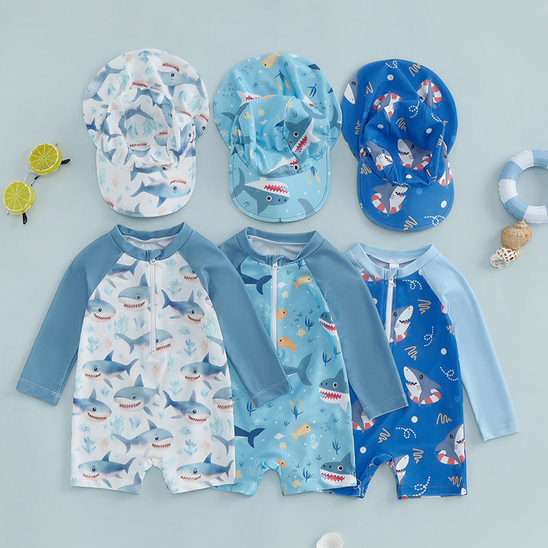 Finfin UV Zwempak Baby & Peuter – Haaienprint Zwempak met Zonneklep (0-5 Jaar) – UPF50+ Zonnebescherming