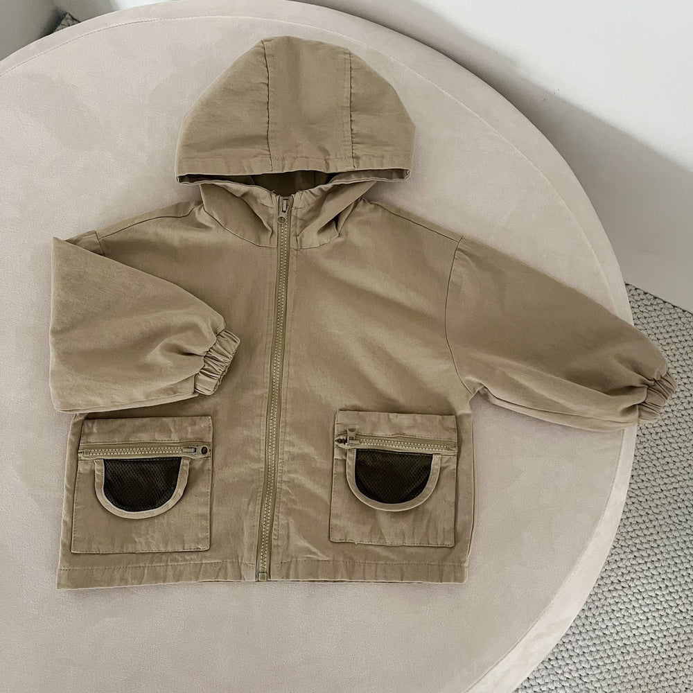 Kinder Jas met Capuchon – Lichtgewicht Windbreaker Beige/Bruin (0–8 Jaar)