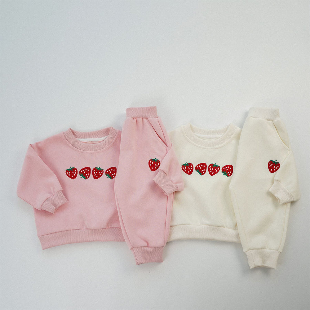 Joggingpak met Aardbeienprint - BerryBunch Meisjes, Roze/Wit, Katoen, 0-6 Jaar