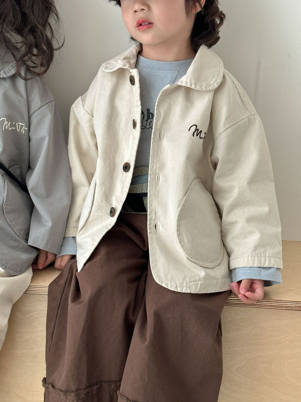 Jas - LittleUrban Unisex, Grijs/Beige, Katoen, Maat 0-8 Jaar